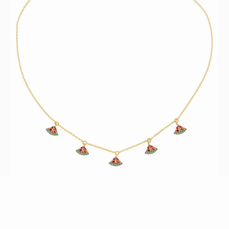 Wholesale Colorful Zircon Cherry Peach Tropical Fruit Copper Necklace