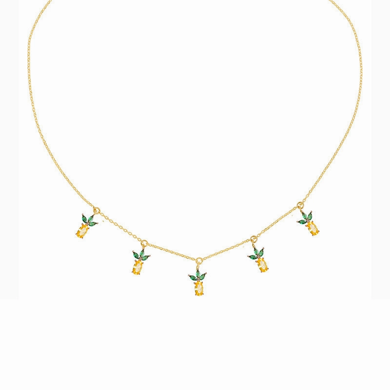 Wholesale Colorful Zircon Cherry Peach Tropical Fruit Copper Necklace