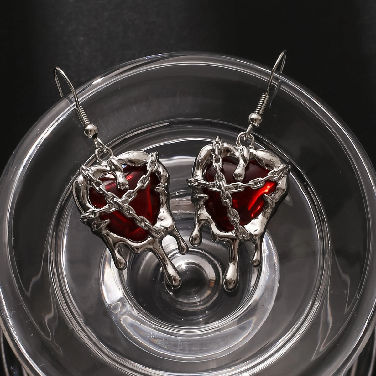Wholesale Confined Heart Lava Heart Blood Punk Alloy Earrings