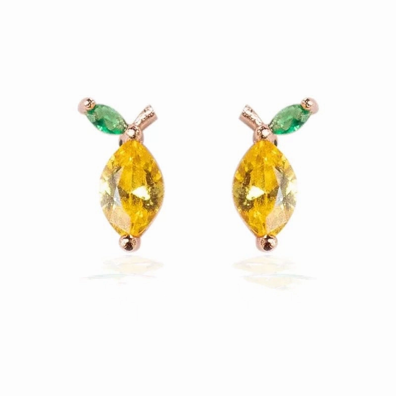 Wholesale Copper 18k Gold Plated Fruit Diamond Zircon Stud Earrings