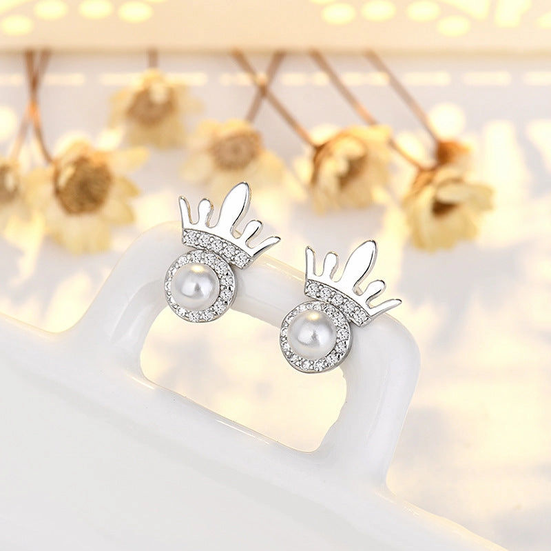 Wholesale Copper Crown Circle Pearl Earrings