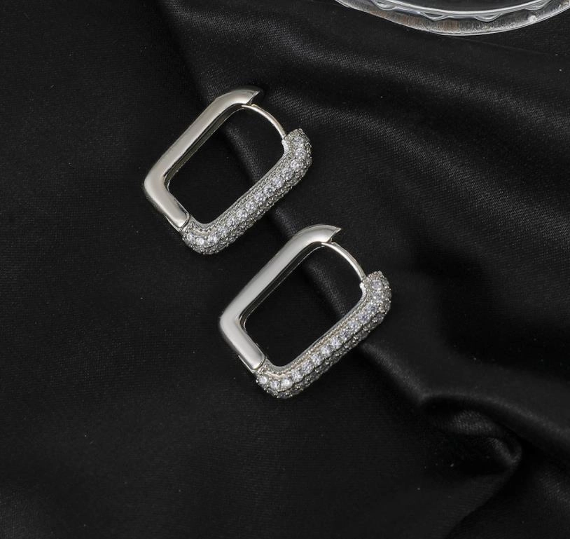 Wholesale Copper Inlaid Zircon Square Geometric Earrings