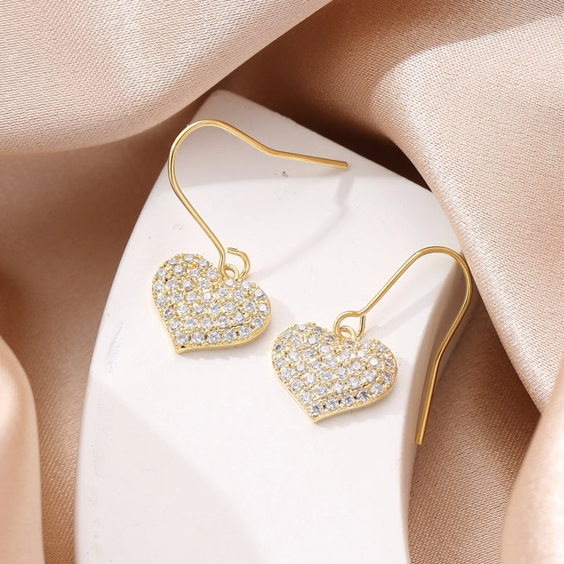 Wholesale Copper Inlaid Zirconia Heart Earrings