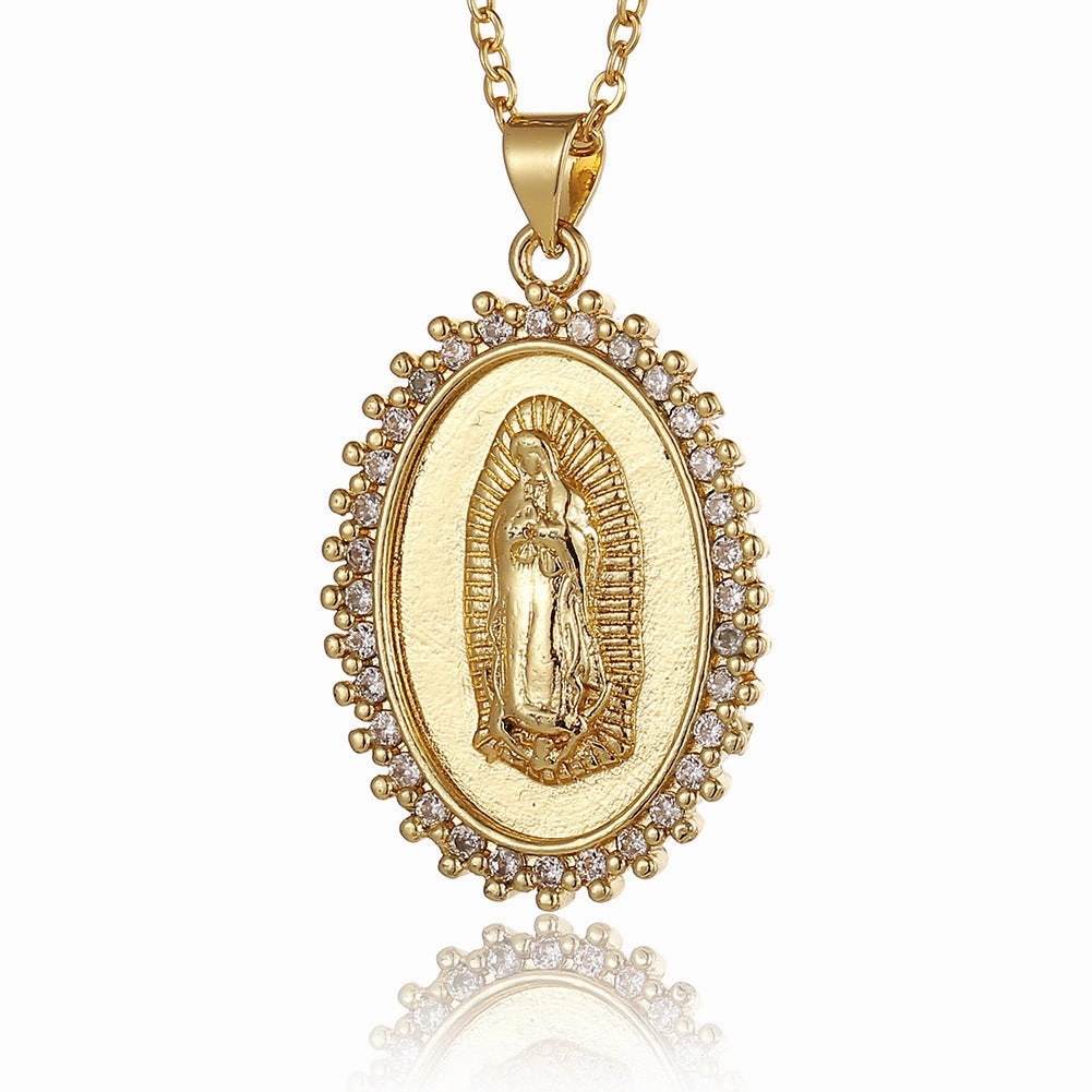 Wholesale Copper Micropaved Zircon Virgin Mary Pendant Believer Necklace