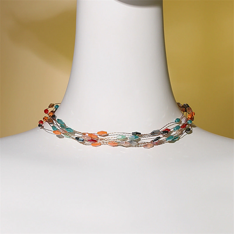 Wholesale Copper Multi-layer Colored Crystal Necklace