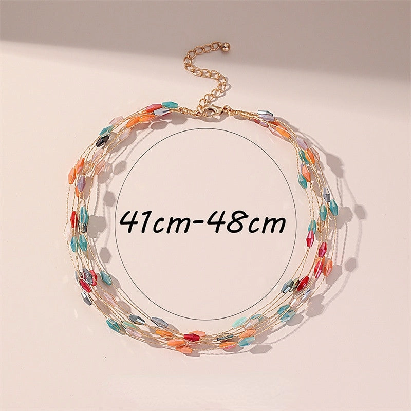 Wholesale Copper Multi-layer Colored Crystal Necklace