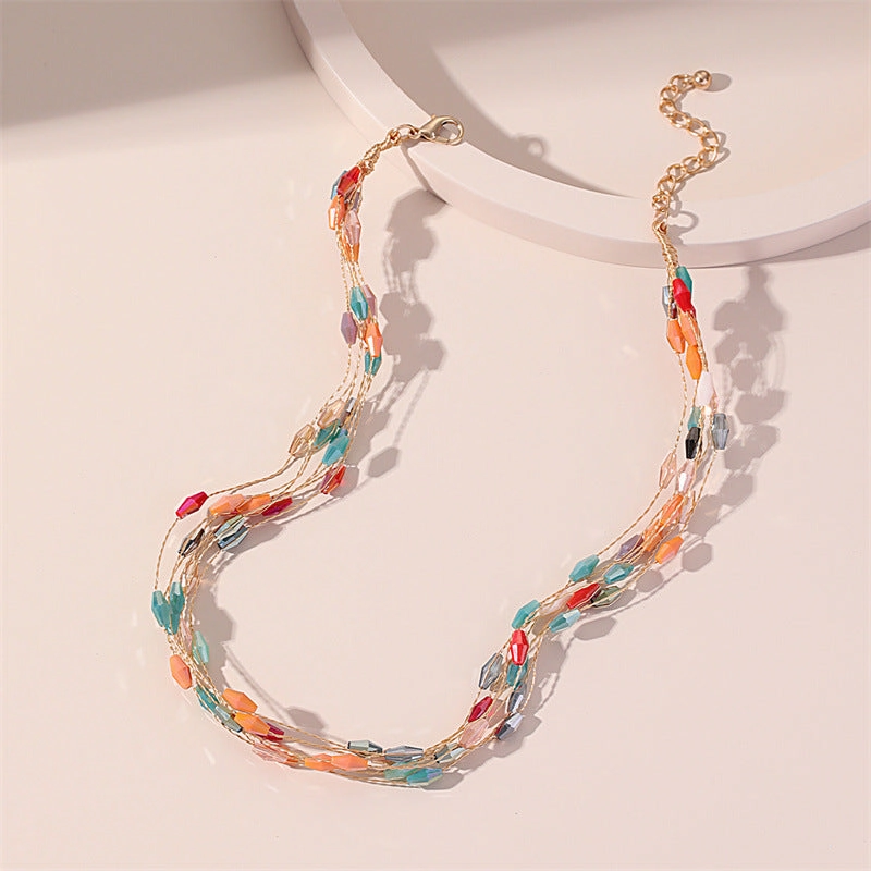 Wholesale Copper Multi-layer Colored Crystal Necklace