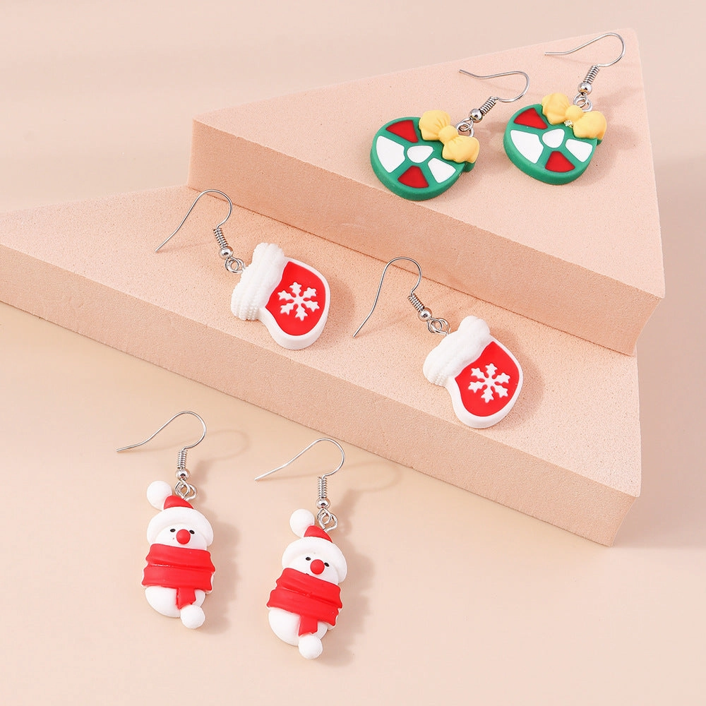 Wholesale Cream Rubber Gloves Snowflake Bow Pendant Christmas Plastic Earrings