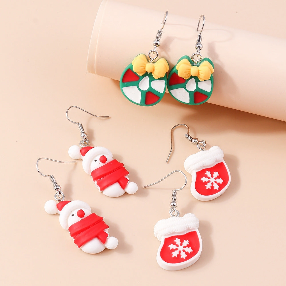 Wholesale Cream Rubber Gloves Snowflake Bow Pendant Christmas Plastic Earrings