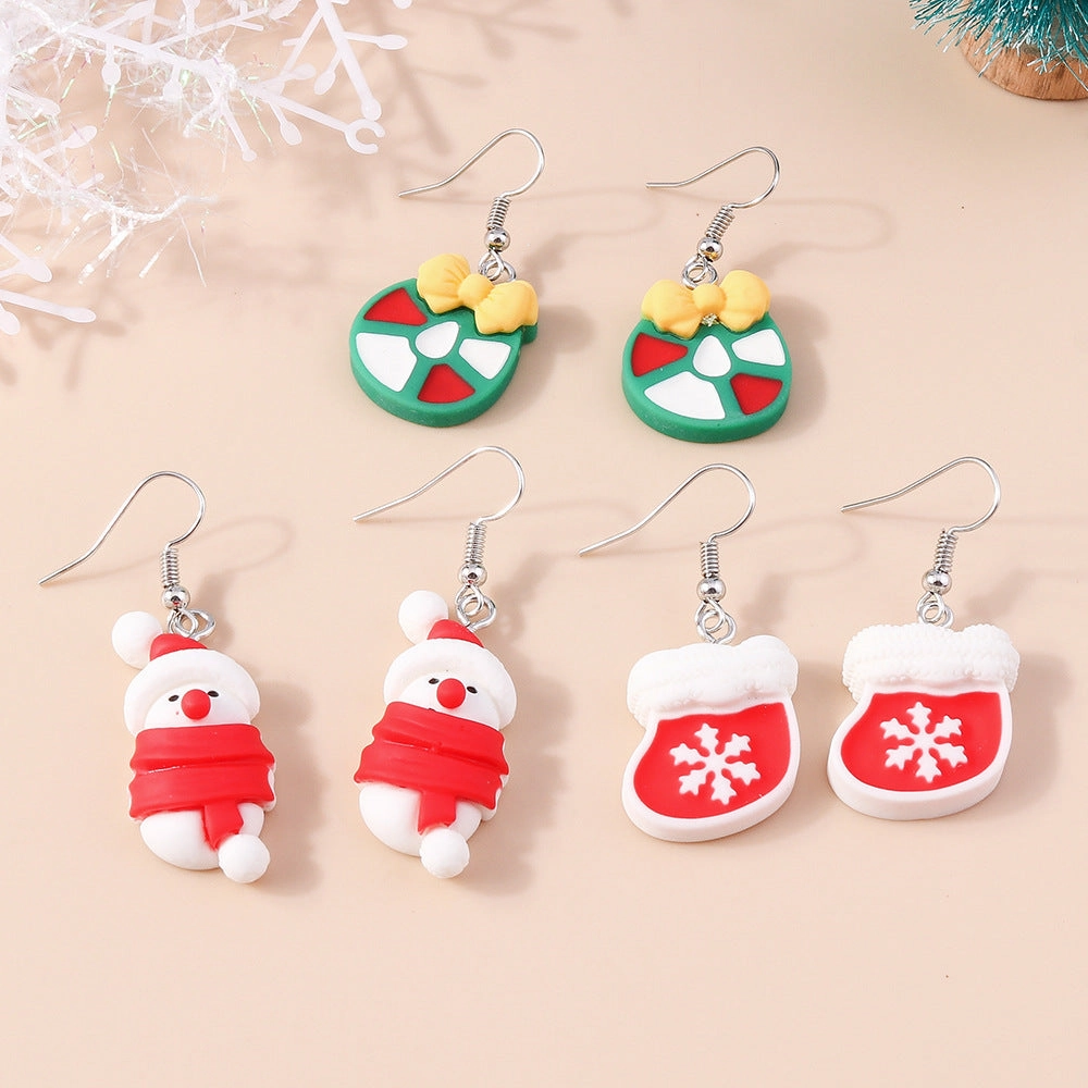 Wholesale Cream Rubber Gloves Snowflake Bow Pendant Christmas Plastic Earrings