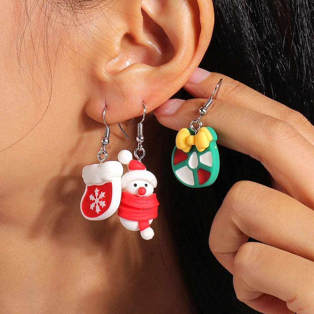 Wholesale Cream Rubber Gloves Snowflake Bow Pendant Christmas Plastic Earrings
