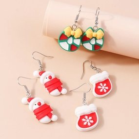 Wholesale Cream Rubber Gloves Snowflake Bow Pendant Christmas Plastic Earrings