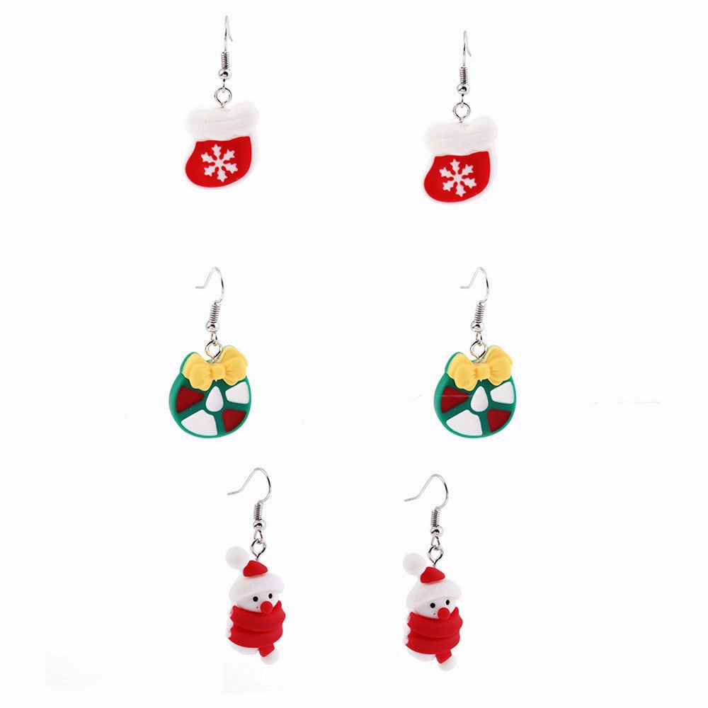 Wholesale Cream Rubber Gloves Snowflake Bow Pendant Christmas Plastic Earrings