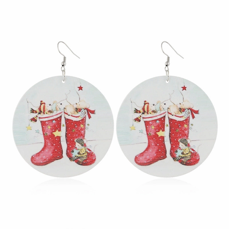 Wholesale Creative Cartoon Snowman Socks Wood Earrings