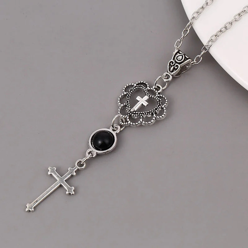 Wholesale Cross Agate Black Heart Necklace