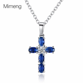 Wholesale Cross Blue Zircon Pendant Necklace Clavicle Chain