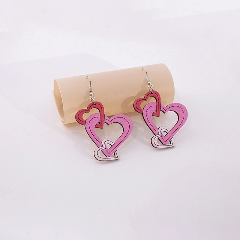 Wholesale Cute Hollow Color Heart Wooden Earrings