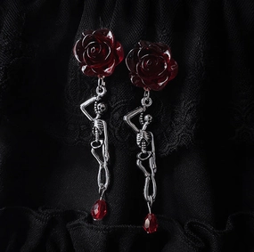 Wholesale Dark Blood Rose Skull Rose Ruby Alloy Earrings
