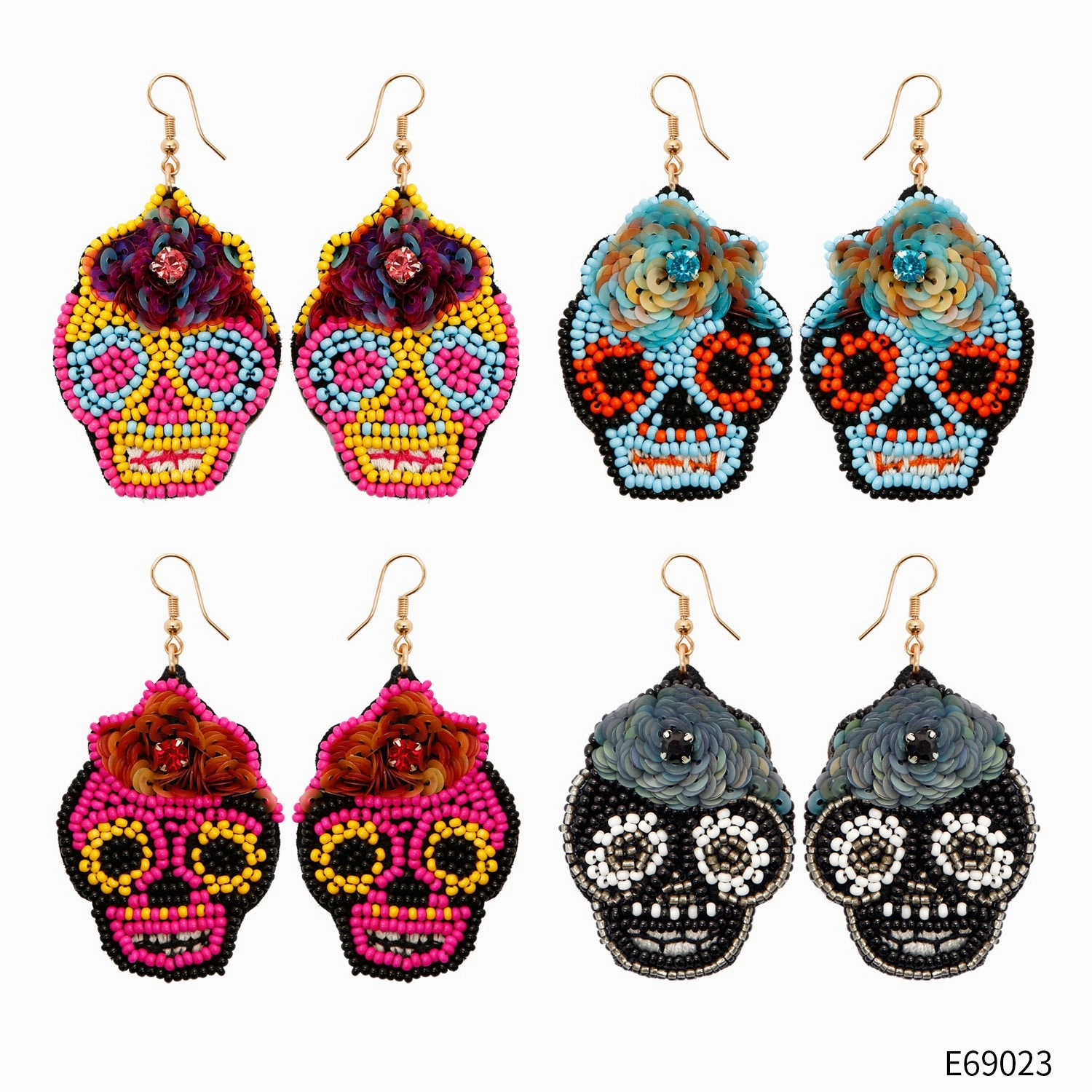 Wholesale DIY Hand-woven Beaded Skull Null Earrings