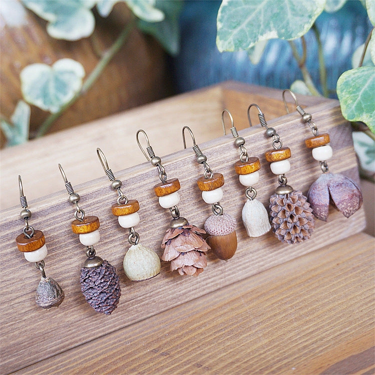 Wholesale Dried Fruit Trees Wooden Earrings