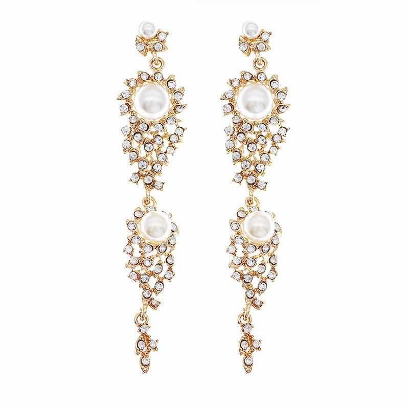 Wholesale Earrings Rhinestone Premium Alloy Rhinestone Long Earrings Pearl Earrings OLY-ES-HX005