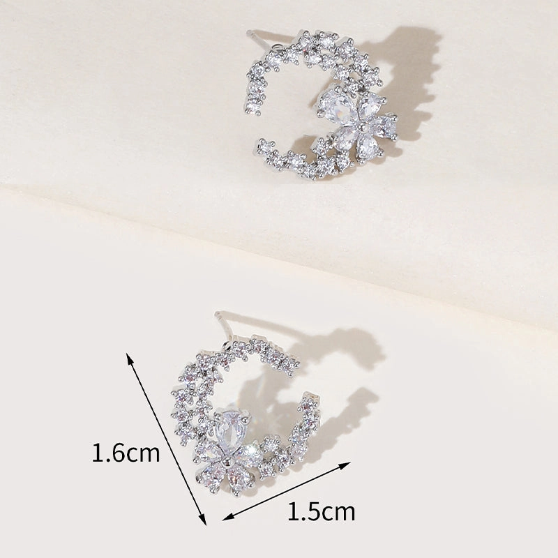 Wholesale Earrings Zircon Design Sense Round Petal Artificial Zircon Light Luxury OLY-ES-YY002