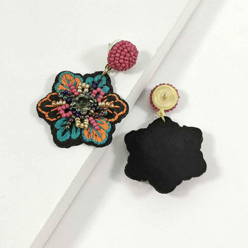 Wholesale Embroidery Flower Shape Mixed Material Earrings
