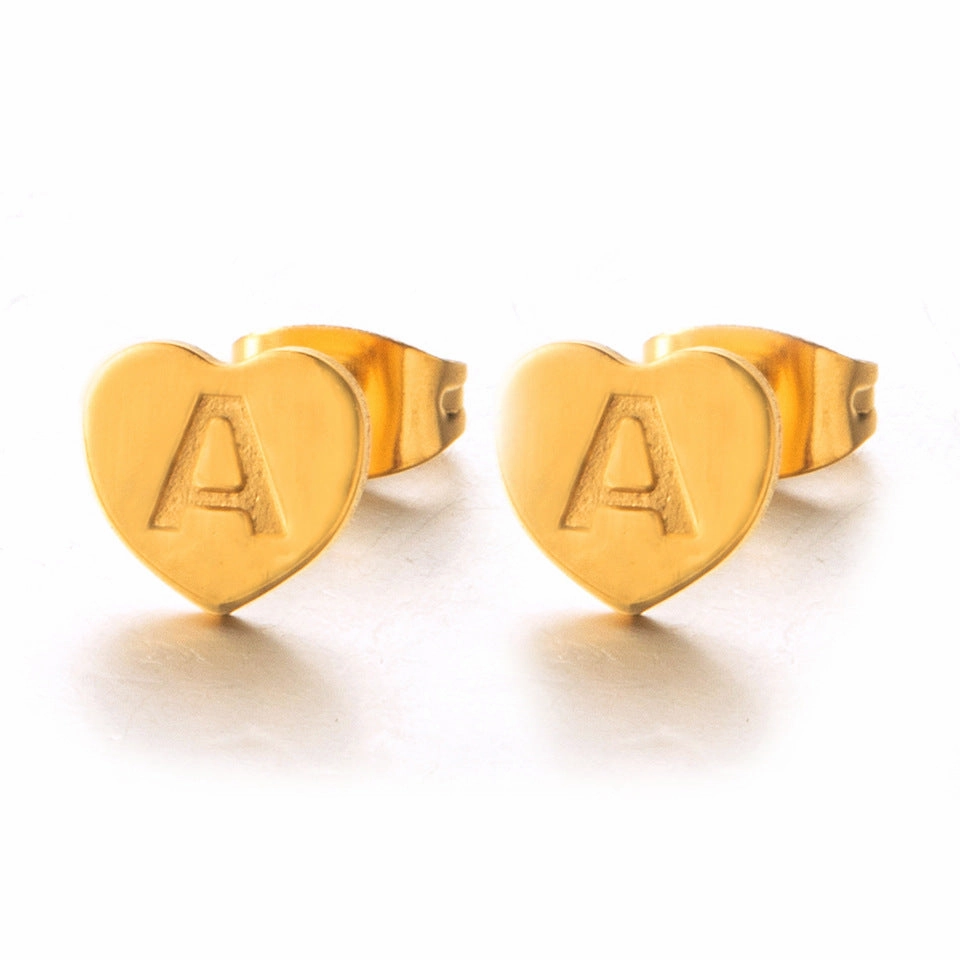 Wholesale English 26 Letter Gold Stainless Steel Earrings
