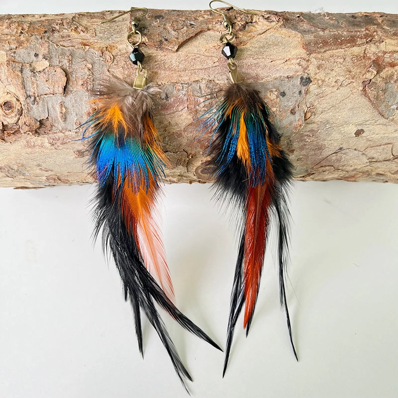 Wholesale Feather Peacock Black Crystal Beads Earrings 2 in A Pack