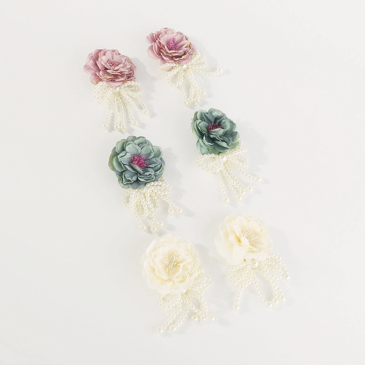 Wholesale Flower Pearl Bow Tassel Earrings