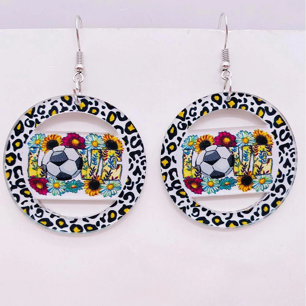 Wholesale Football Acrylic Earrings Heart U Shape Leopard Print Earrings