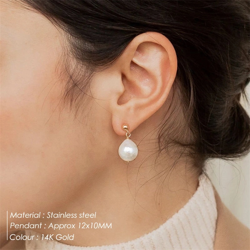 Wholesale Freshwater Pearl Stainless Steel Earrings