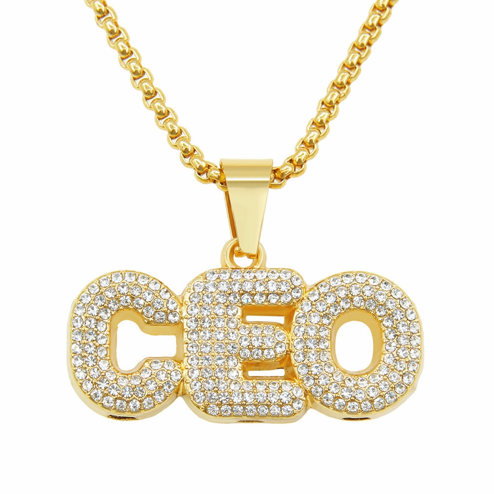 Wholesale Full Diamond Splicing Letter Pendant Long Alloy Necklace