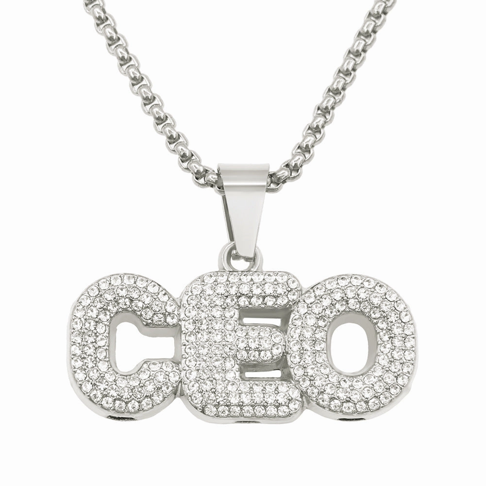 Wholesale Full Diamond Splicing Letter Pendant Long Alloy Necklace