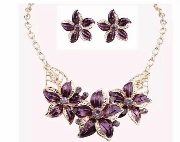 Wholesale Gardenia Oil Painting Necklace Earrings Set