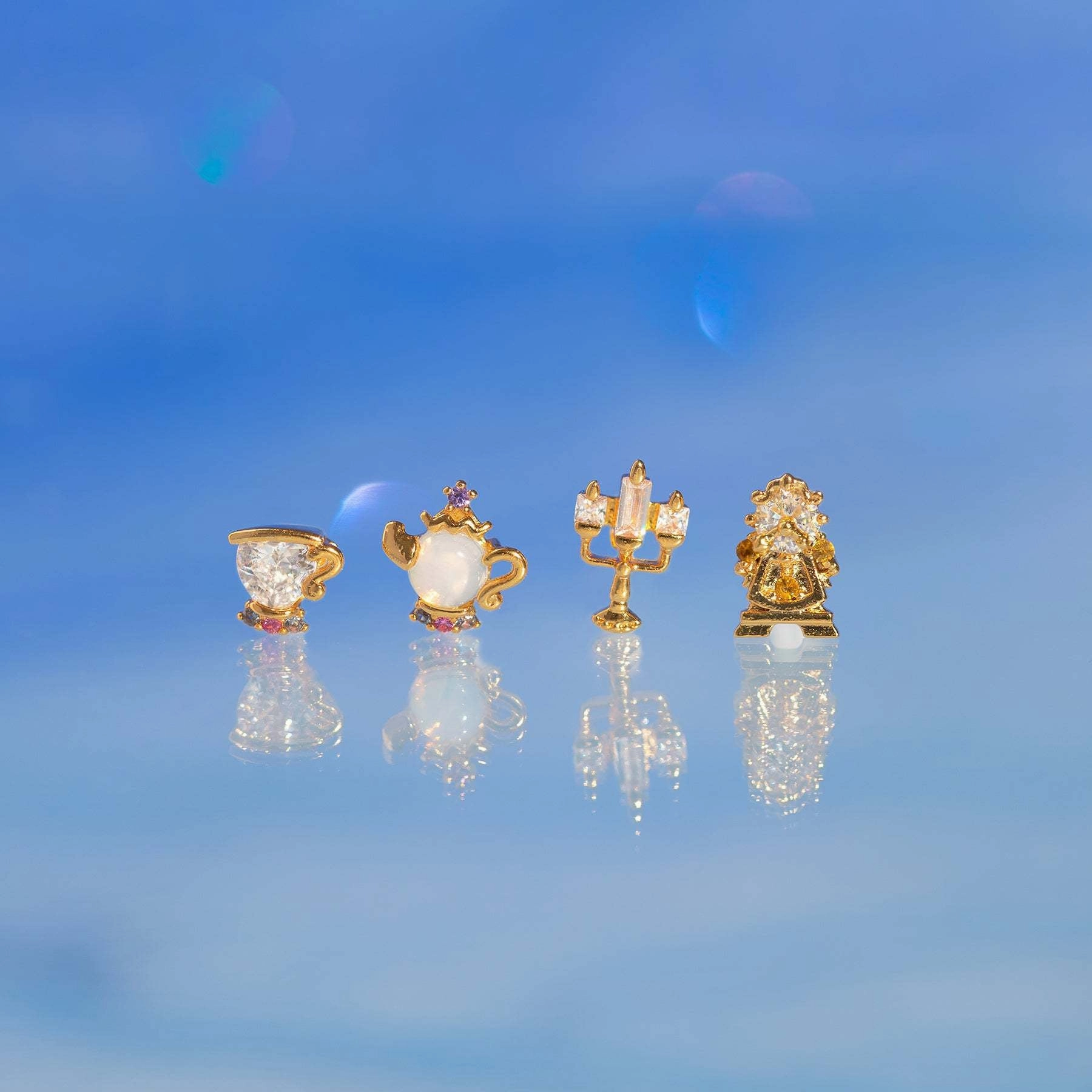 Wholesale Geometric Candle Micro Setting Zircon Earrings Set