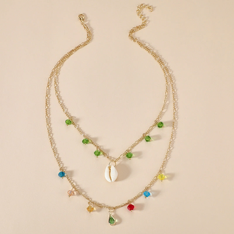 Wholesale Geometric Shell Tassel Layered Necklace