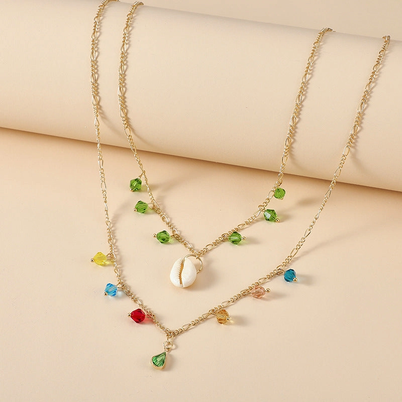 Wholesale Geometric Shell Tassel Layered Necklace