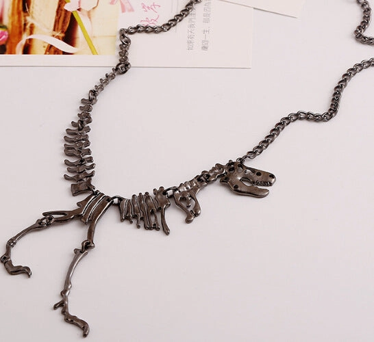 Wholesale Goth Theme Exaggerated Retro Dinosaur Skeleton Alloy Necklace