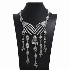 Wholesale Gothic Halloween Exaggerated Ghost Hand Multi-layer Skull Head Alloy Necklace
