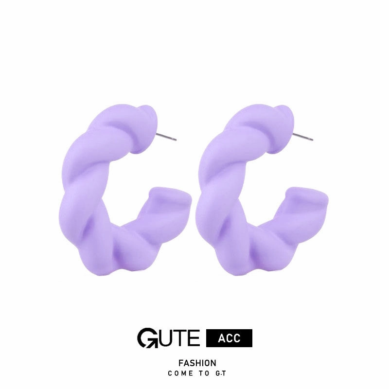 Wholesale Gut Simple Solid Color Commuter C Shape Twist Acrylic Earrings