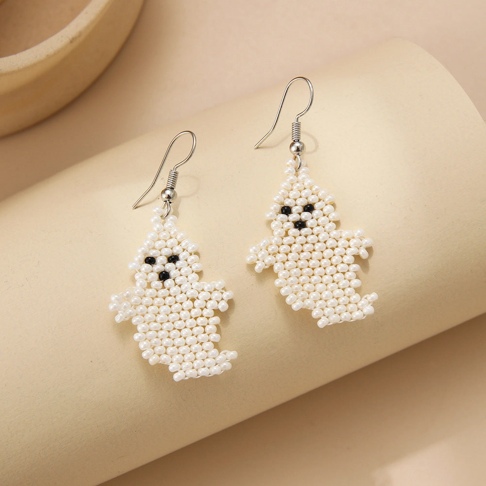 Wholesale Halloween Collection Tassel Handmade Rice Beads Skull Ghost Earrings
