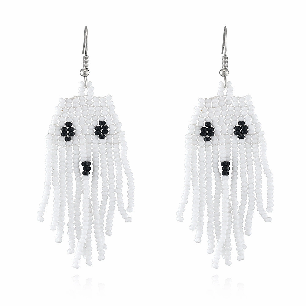 Wholesale Halloween Collection Tassel Handmade Rice Beads Skull Ghost Earrings