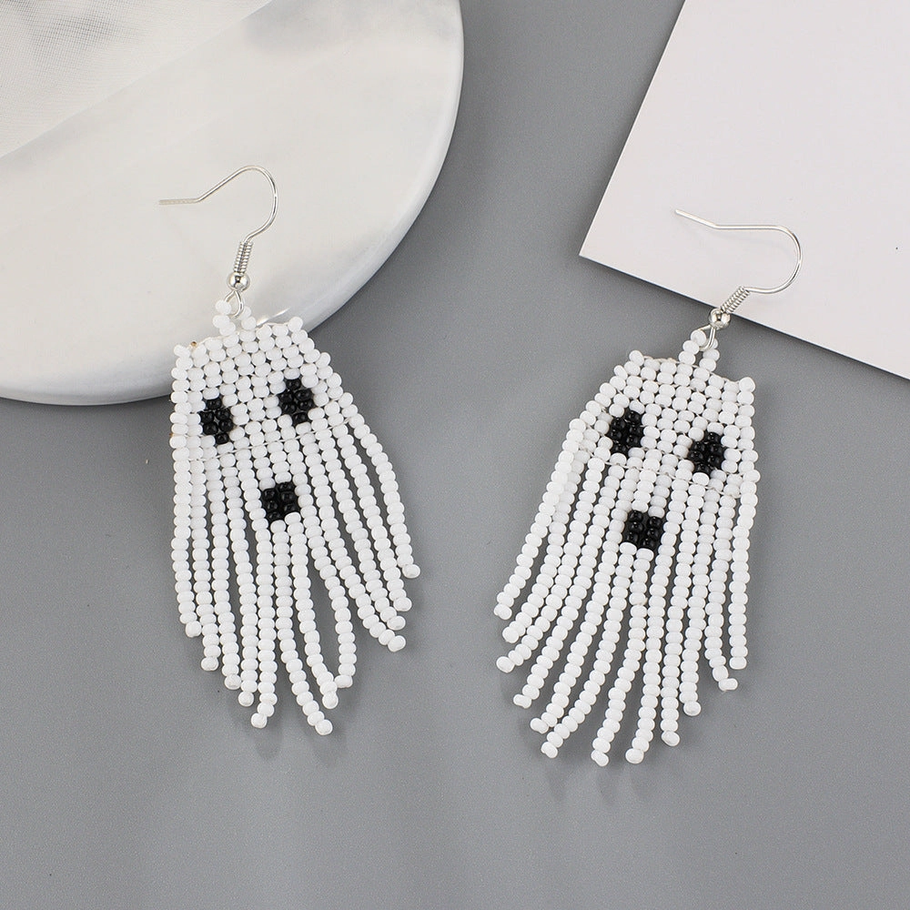 Wholesale Halloween Collection Tassel Handmade Rice Beads Skull Ghost Earrings