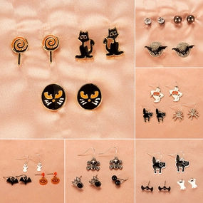 Wholesale Halloween Funny Skeletons Pumpkin Lanterns Bat Alloy Earrings