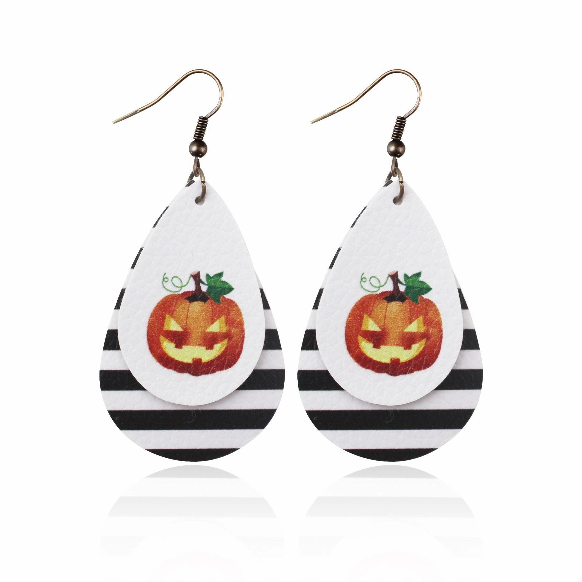 Wholesale Halloween Leather Cartoon Pumpkin Ghost Earrings