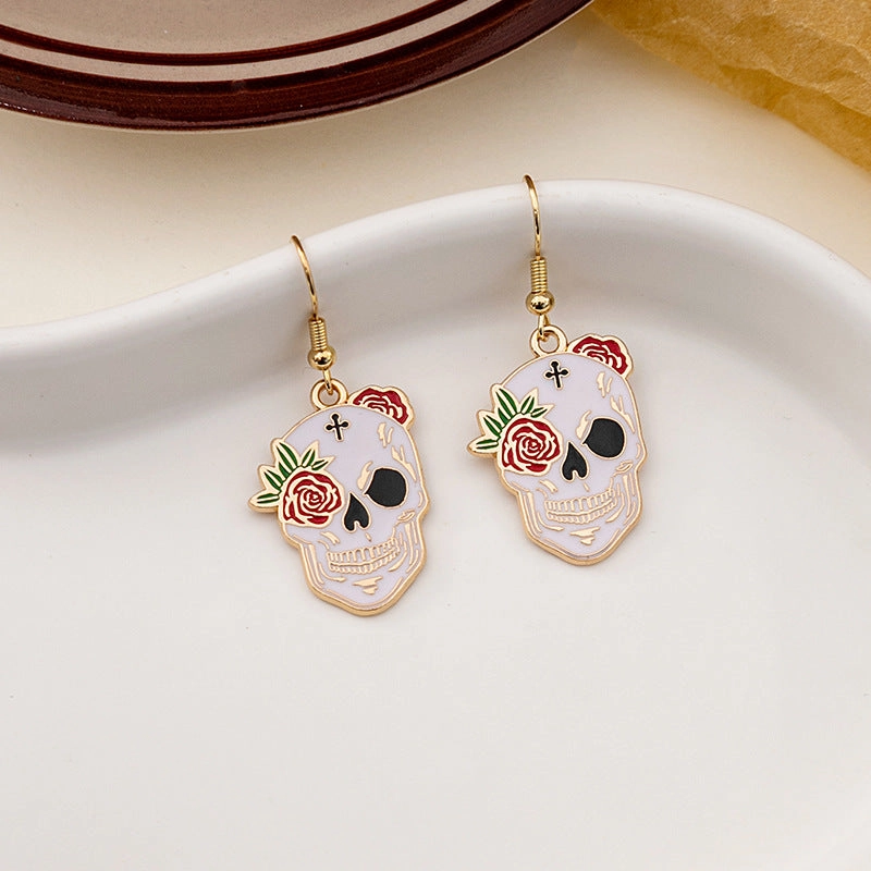 Wholesale Halloween Rose Flower Skull Cartoon Mushroom Butterfly Alloy Earrings
