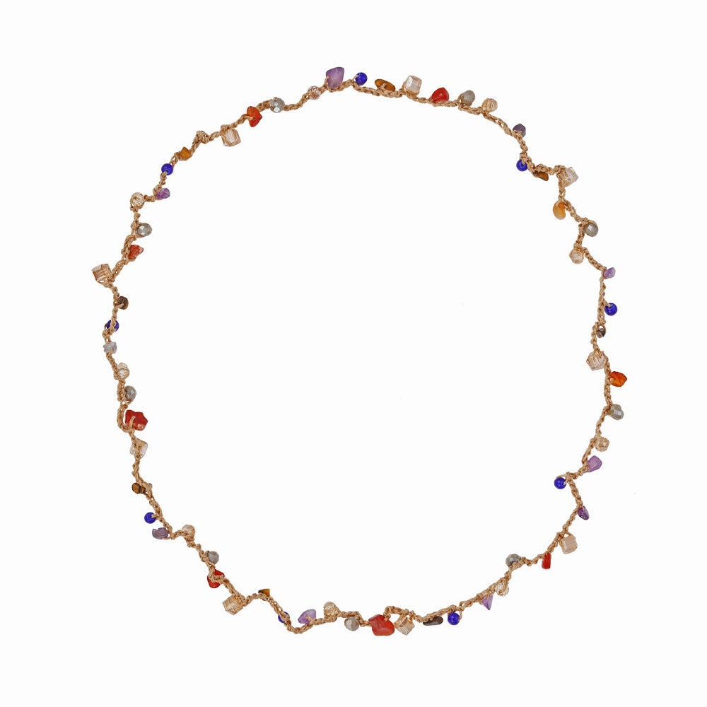 Wholesale Handwoven Colorful Gravel Glass Crystal Natural Stone Long Necklace