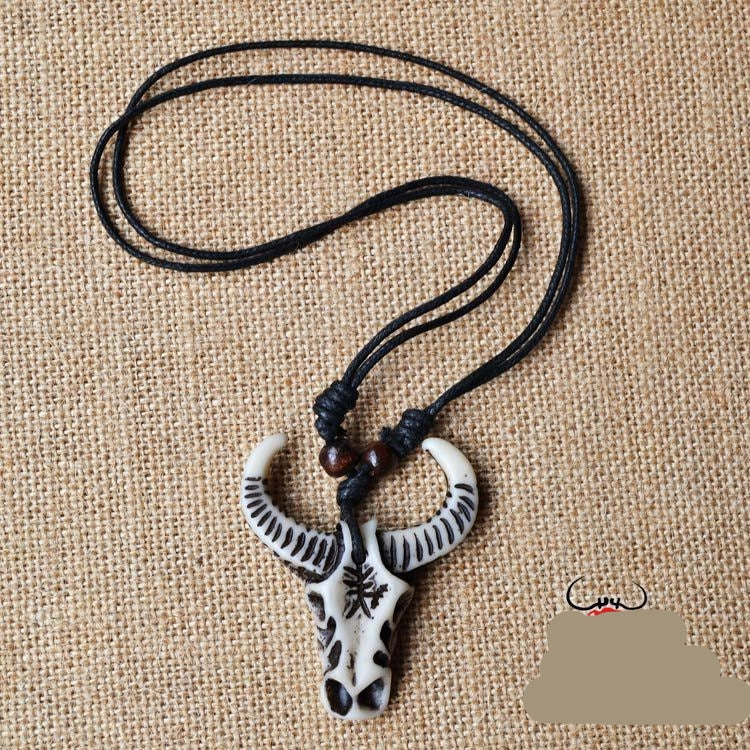 Wholesale Imitation Yak Tribal Bull Head Horn Necklace