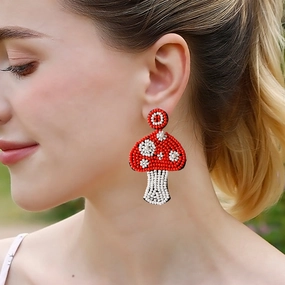 Wholesale Intangible Cultural Heritage Handicraft Plant Mushroom Earrings Handmade  Bohemian Rice Bead Earrings